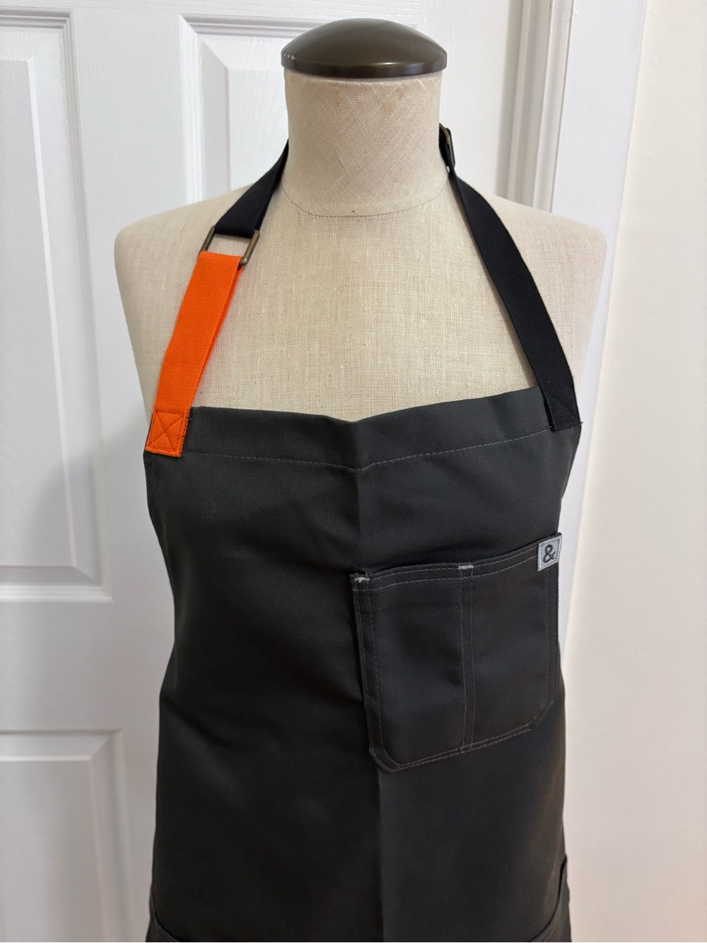 hedley & bennett Black Apron with Orange Accent Patch NWOT - Picture 2 of 6